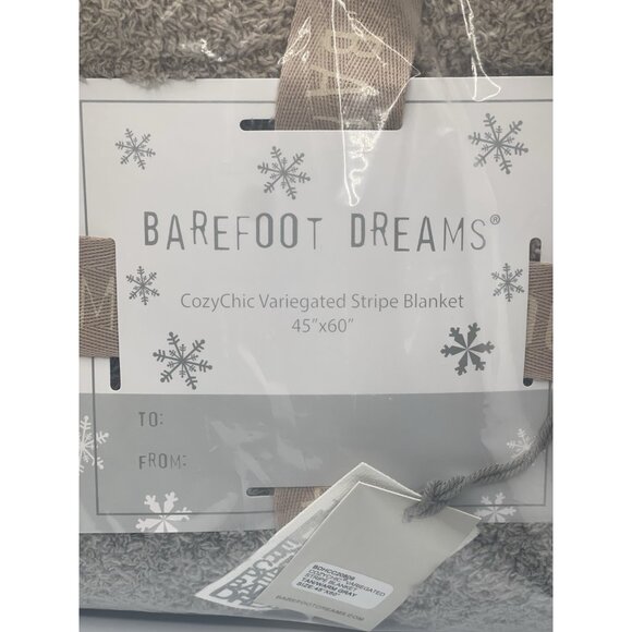 Barefoot Dreams CozyChic Stripe Solid Blanket Size 45”x60” Beige Gray - Picture 2 of 5